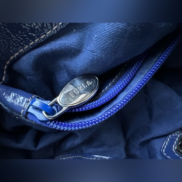 Furla Large patent Leather Shiny Blue Hobo Bag - Picture 9 of 16